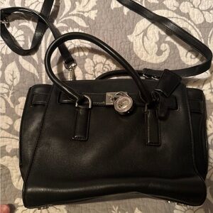 Michael Kors Black Leather Satchel with Silver Hardware